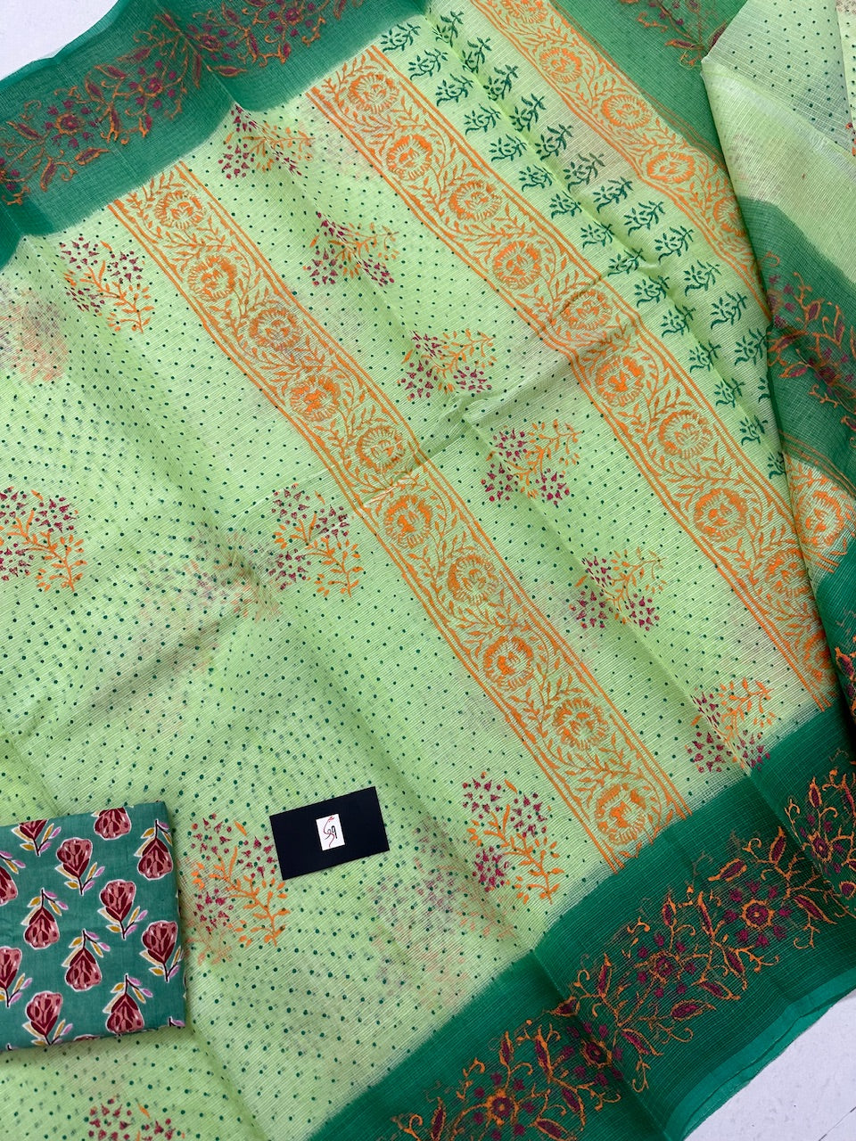 HandBlock Printed Kota Cotton Doria Saree