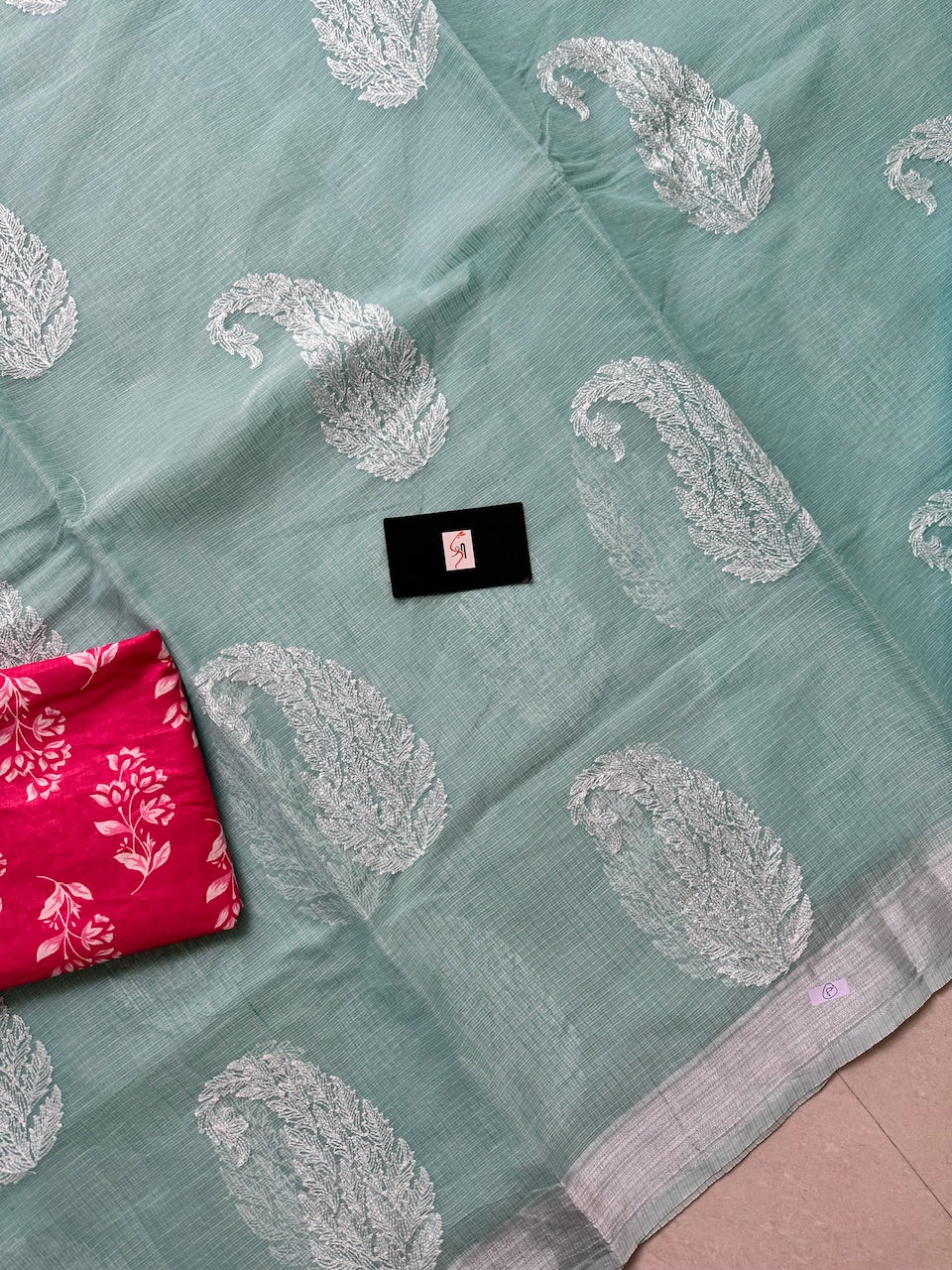 Embroidered Kota Cotton Doria Saree