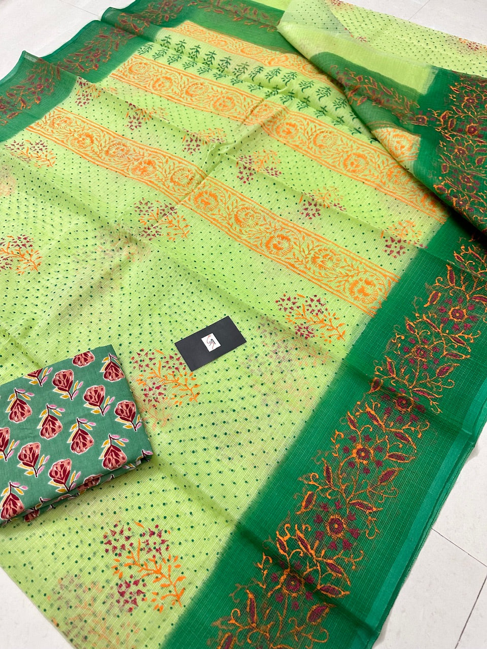 HandBlock Printed Kota Cotton Doria Saree