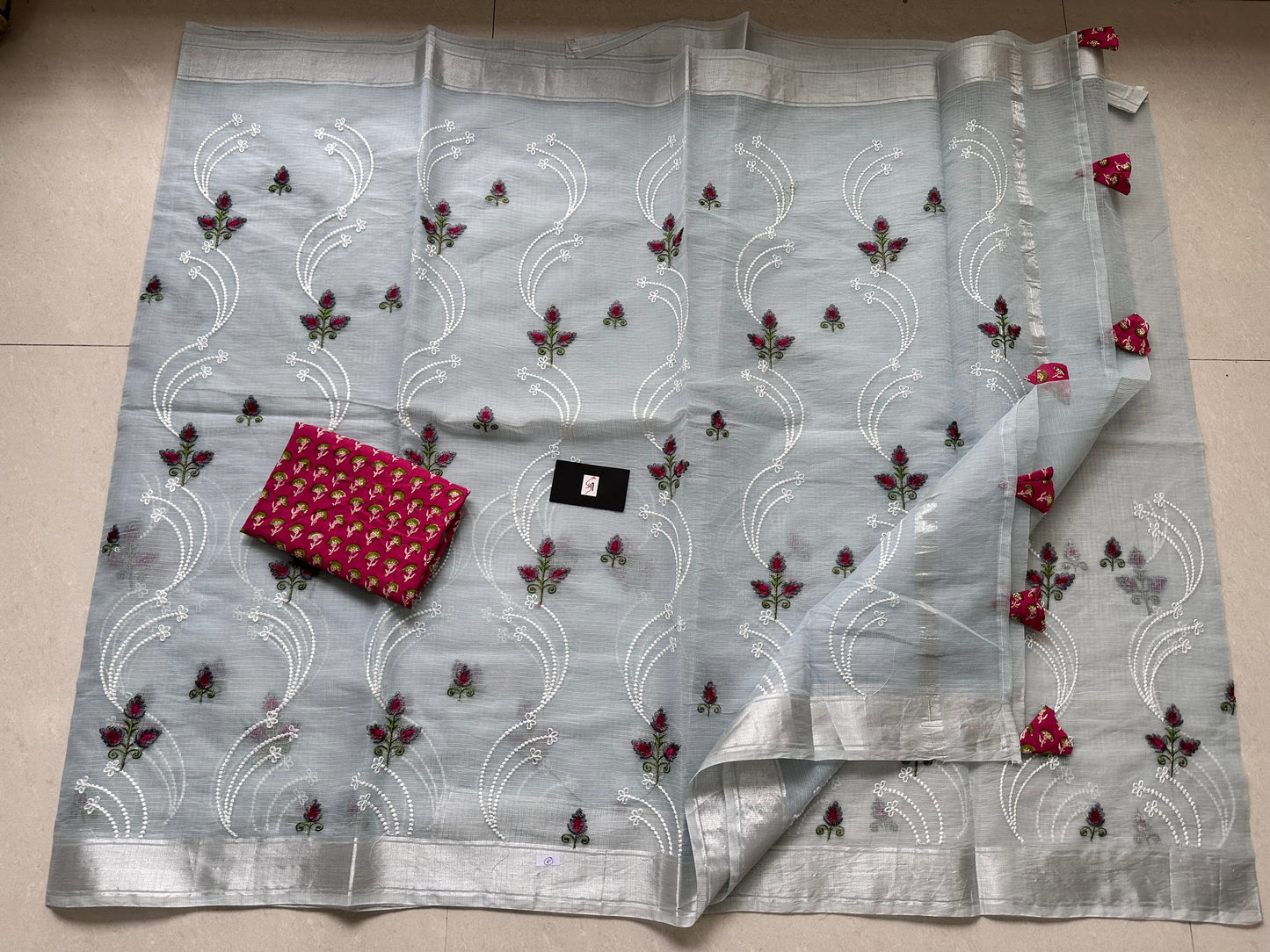 Embroidered Kota Cotton Doria Saree