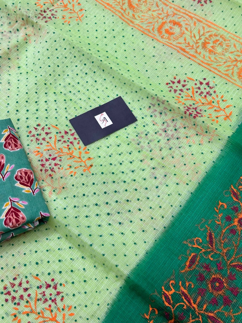 HandBlock Printed Kota Cotton Doria Saree