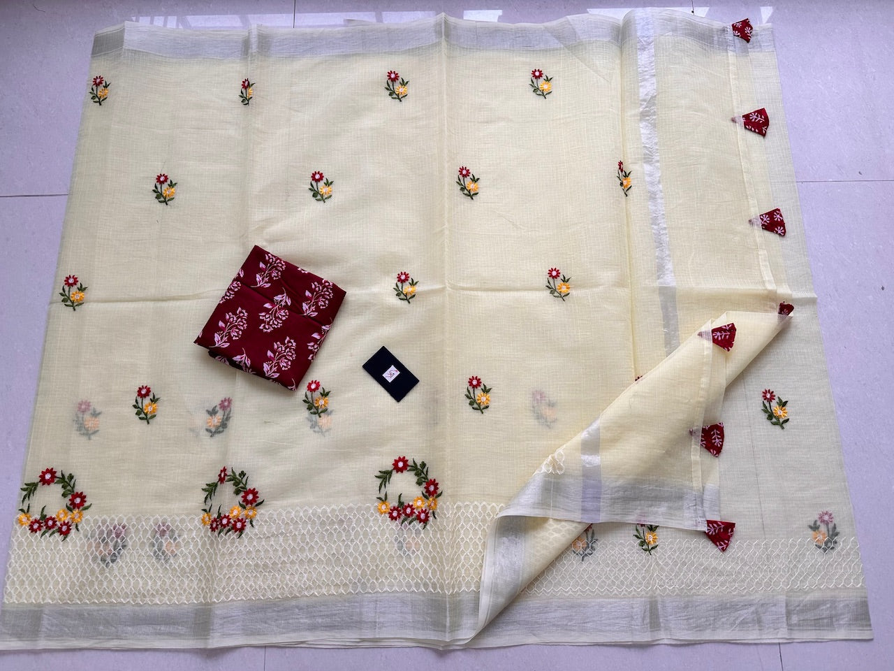 Embroidered Kota Cotton Doria Saree