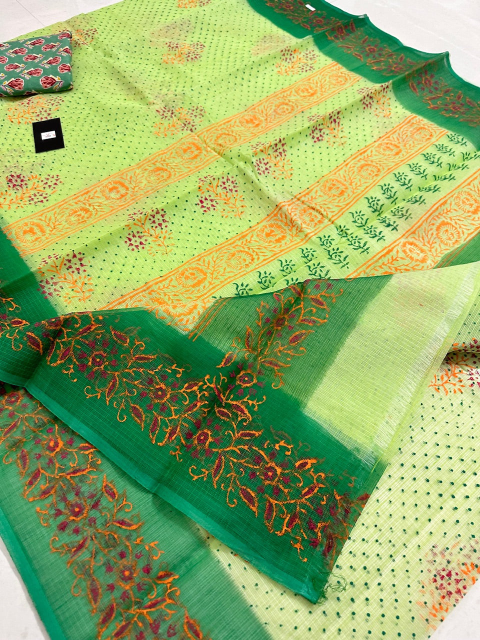 HandBlock Printed Kota Cotton Doria Saree