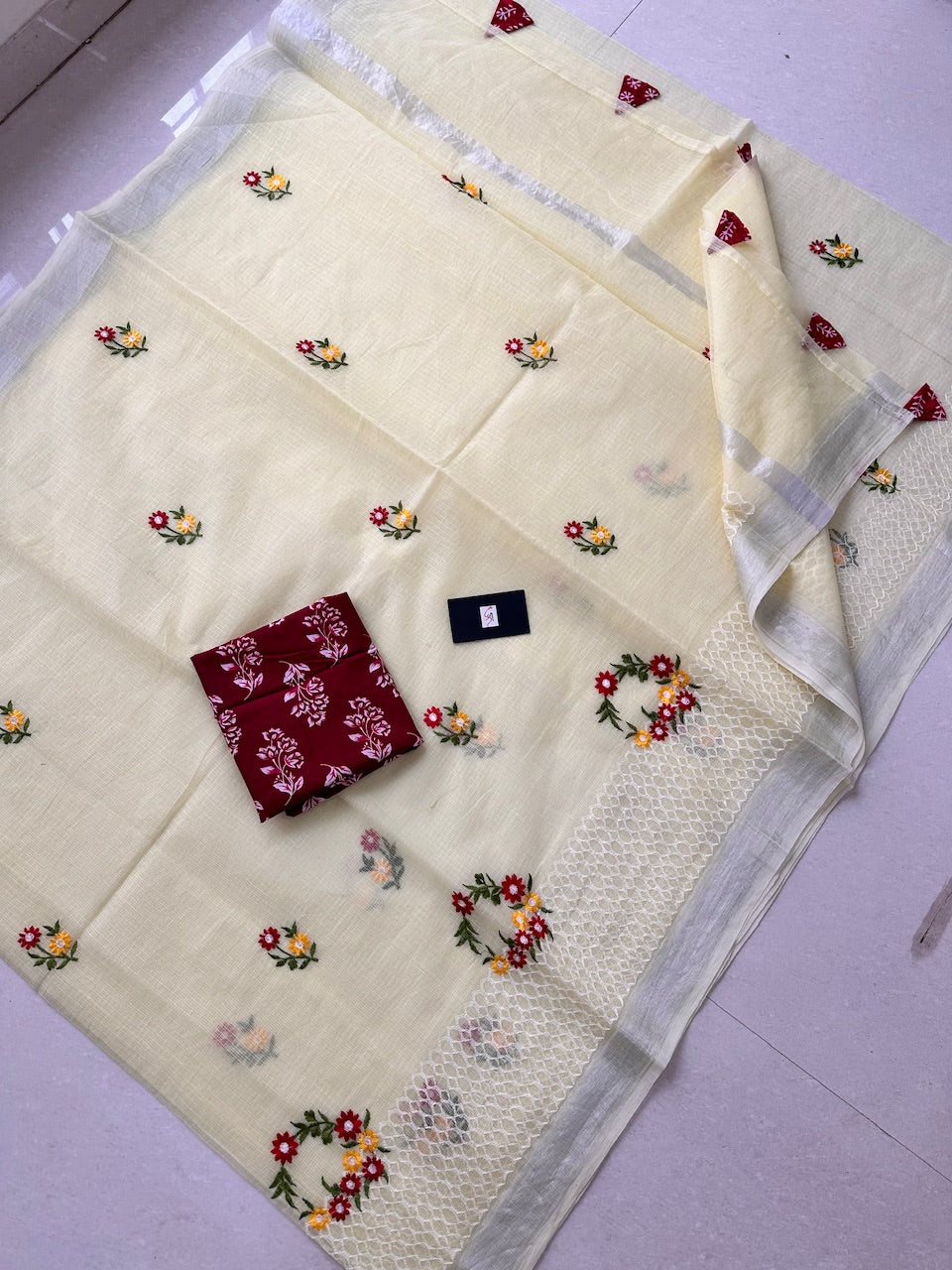 Embroidered Kota Cotton Doria Saree