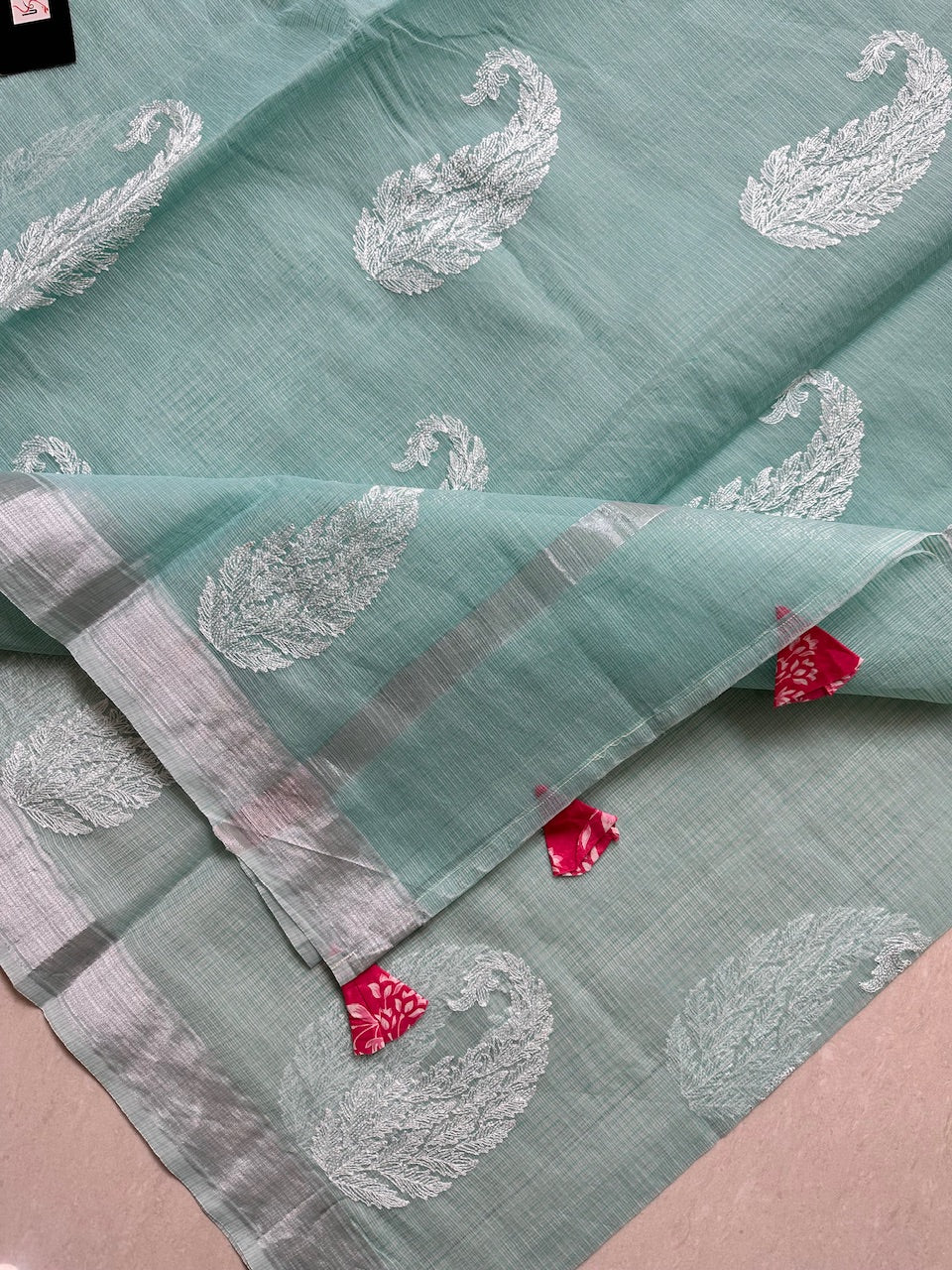 Embroidered Kota Cotton Doria Saree