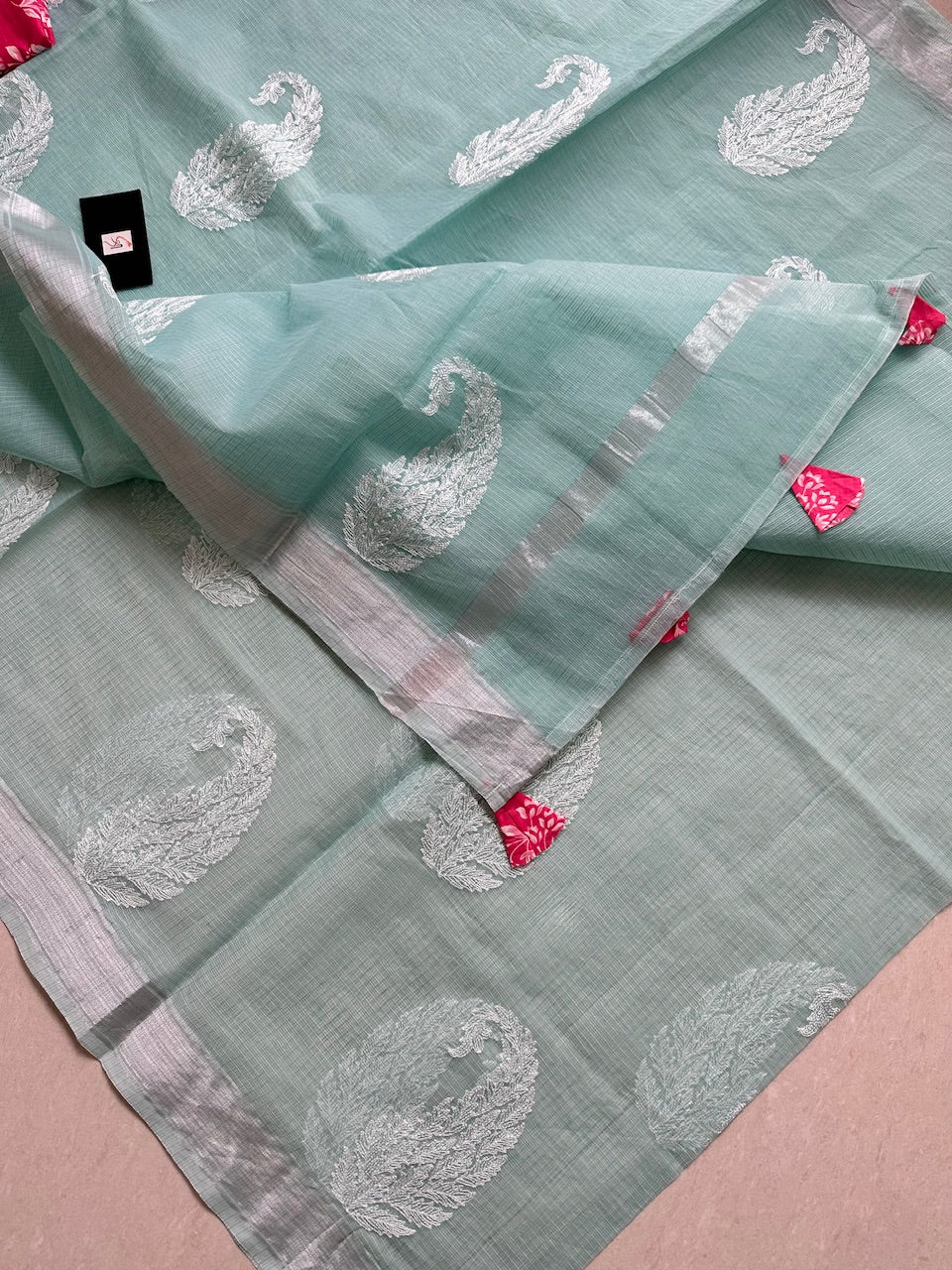 Embroidered Kota Cotton Doria Saree