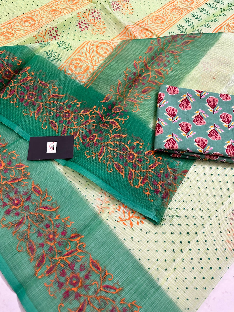 HandBlock Printed Kota Cotton Doria Saree