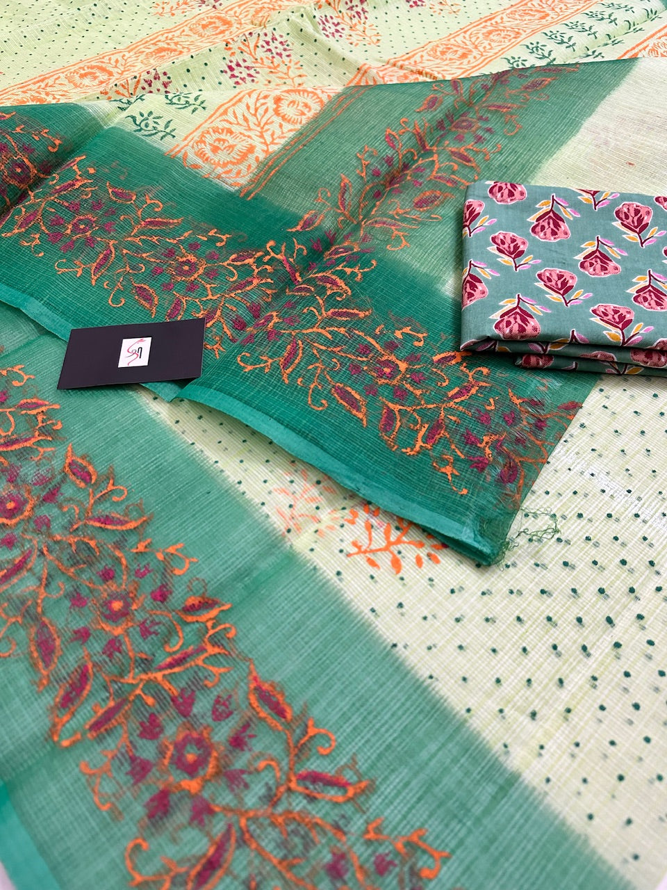 HandBlock Printed Kota Cotton Doria Saree