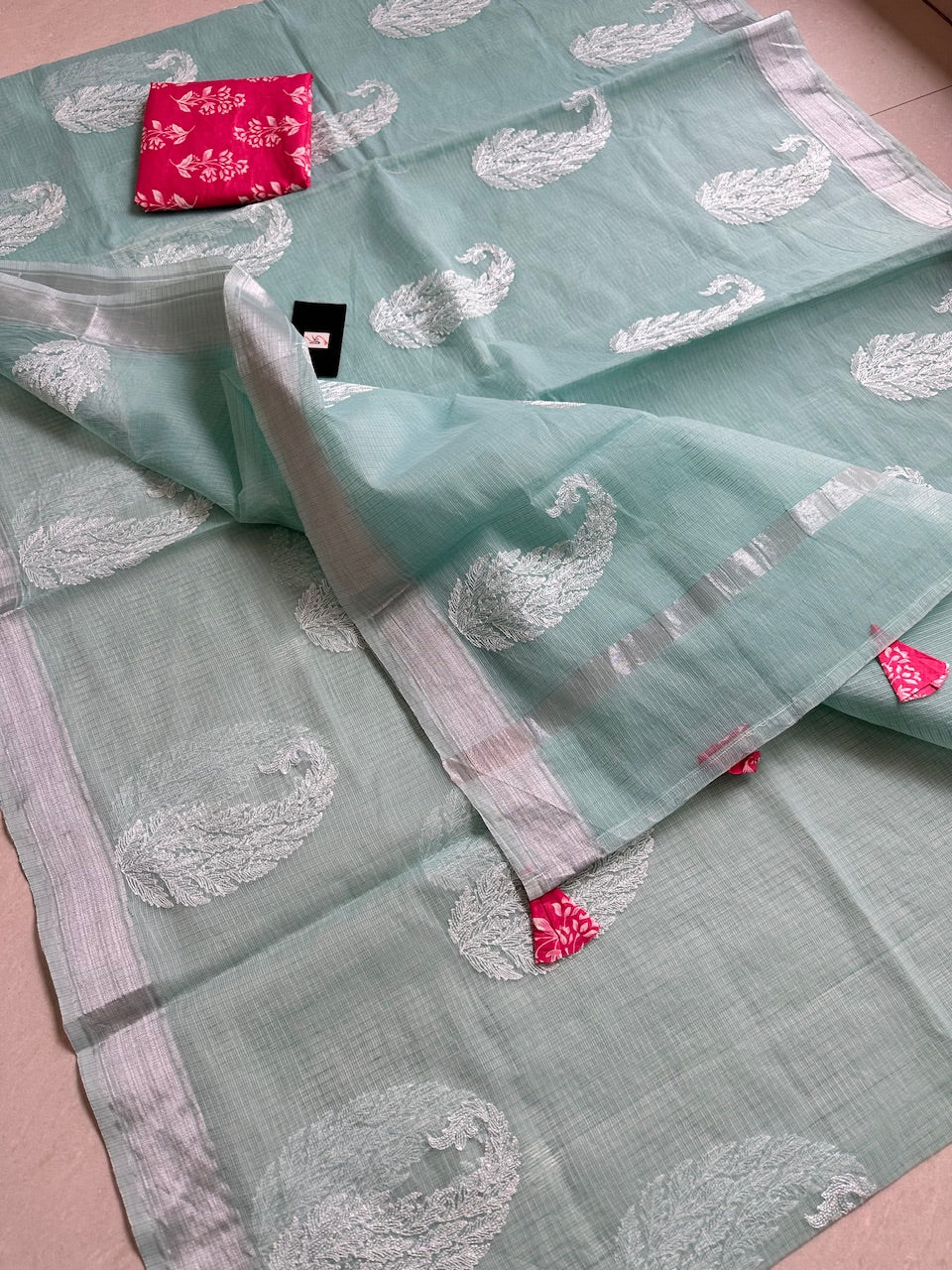 Embroidered Kota Cotton Doria Saree