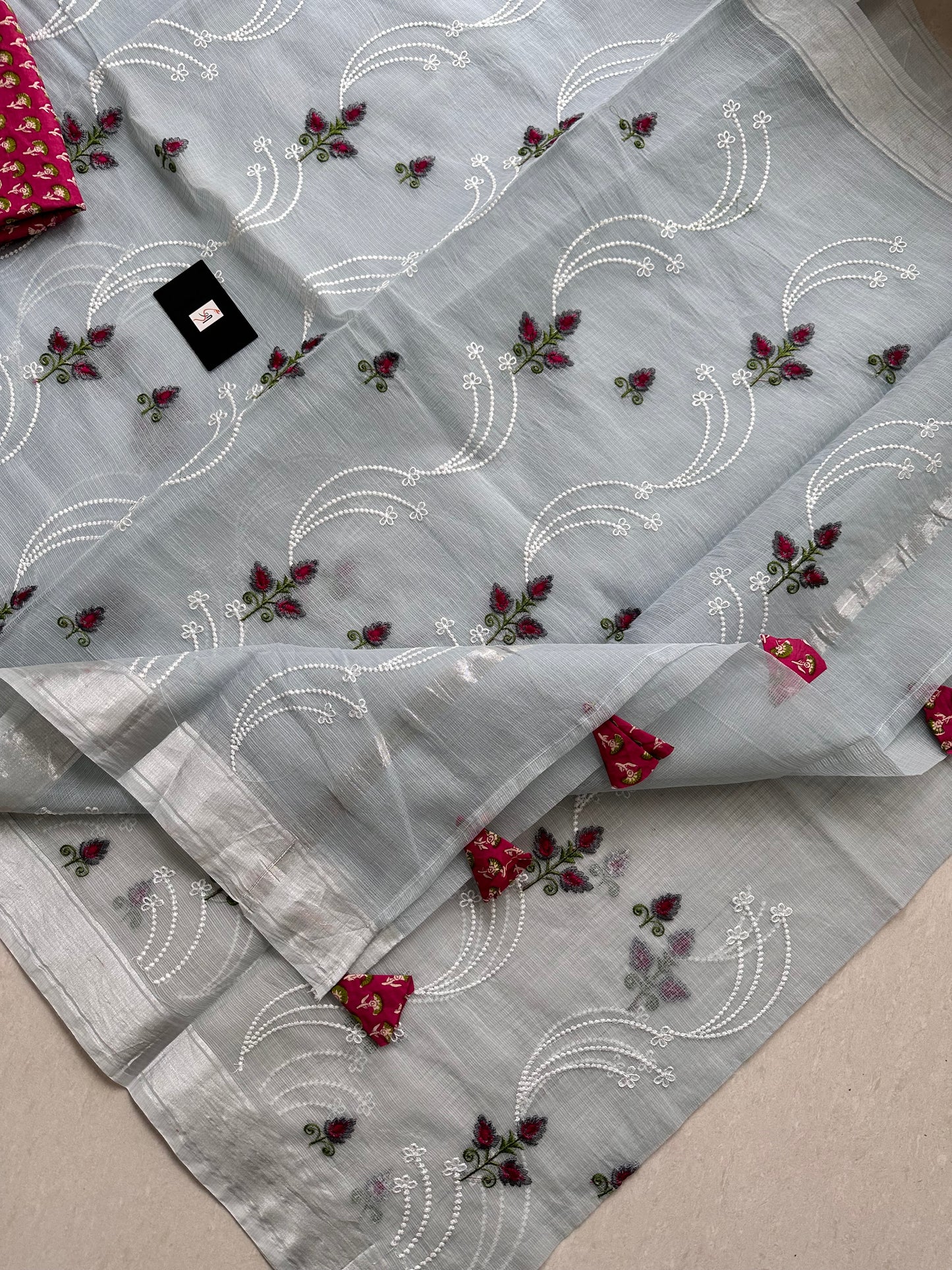 Embroidered Kota Cotton Doria Saree