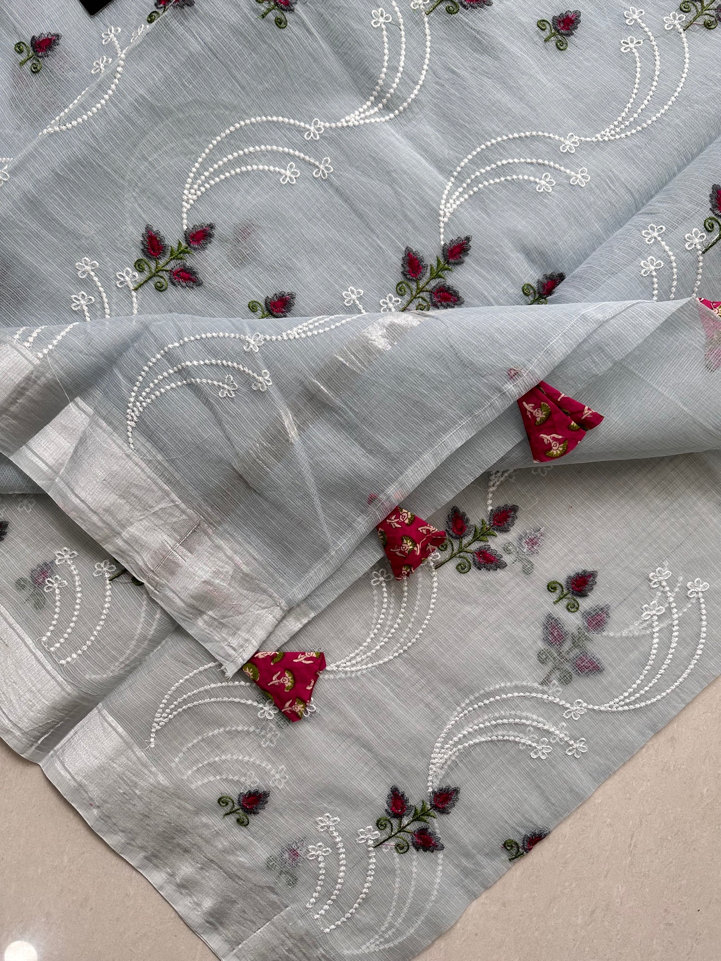 Embroidered Kota Cotton Doria Saree