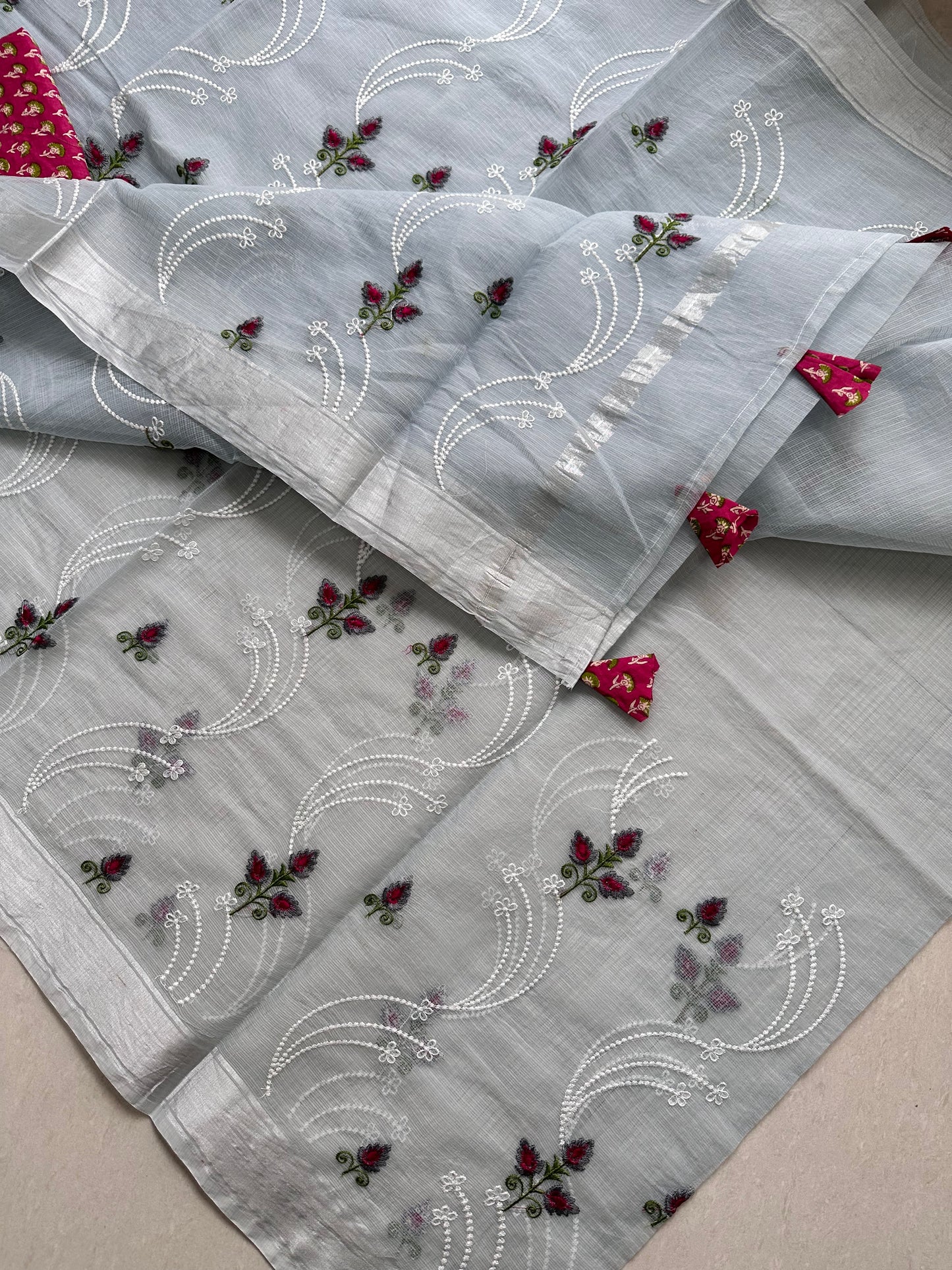 Embroidered Kota Cotton Doria Saree