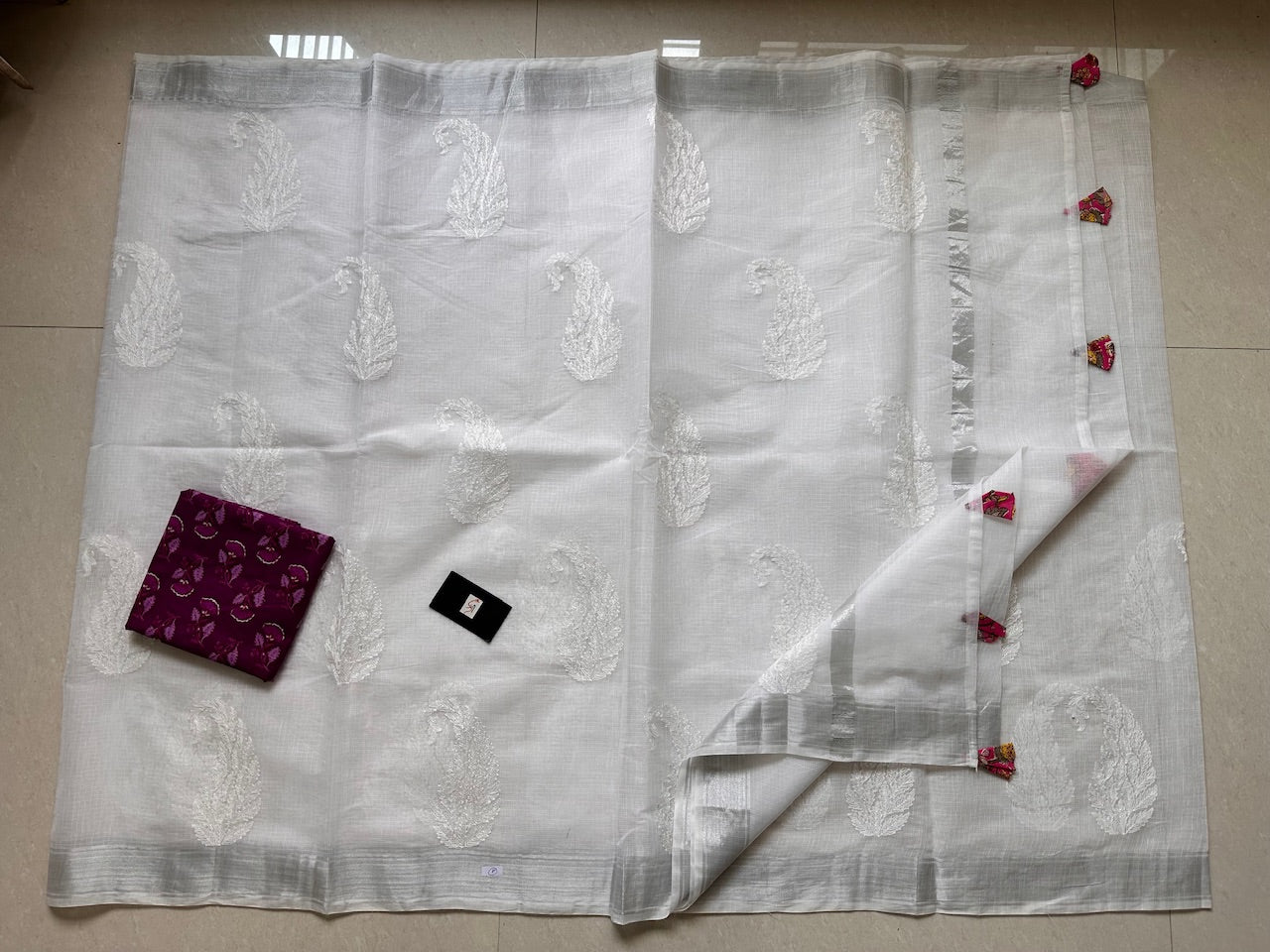 Luckhnowi Embroidered Kota Cotton Doria Saree