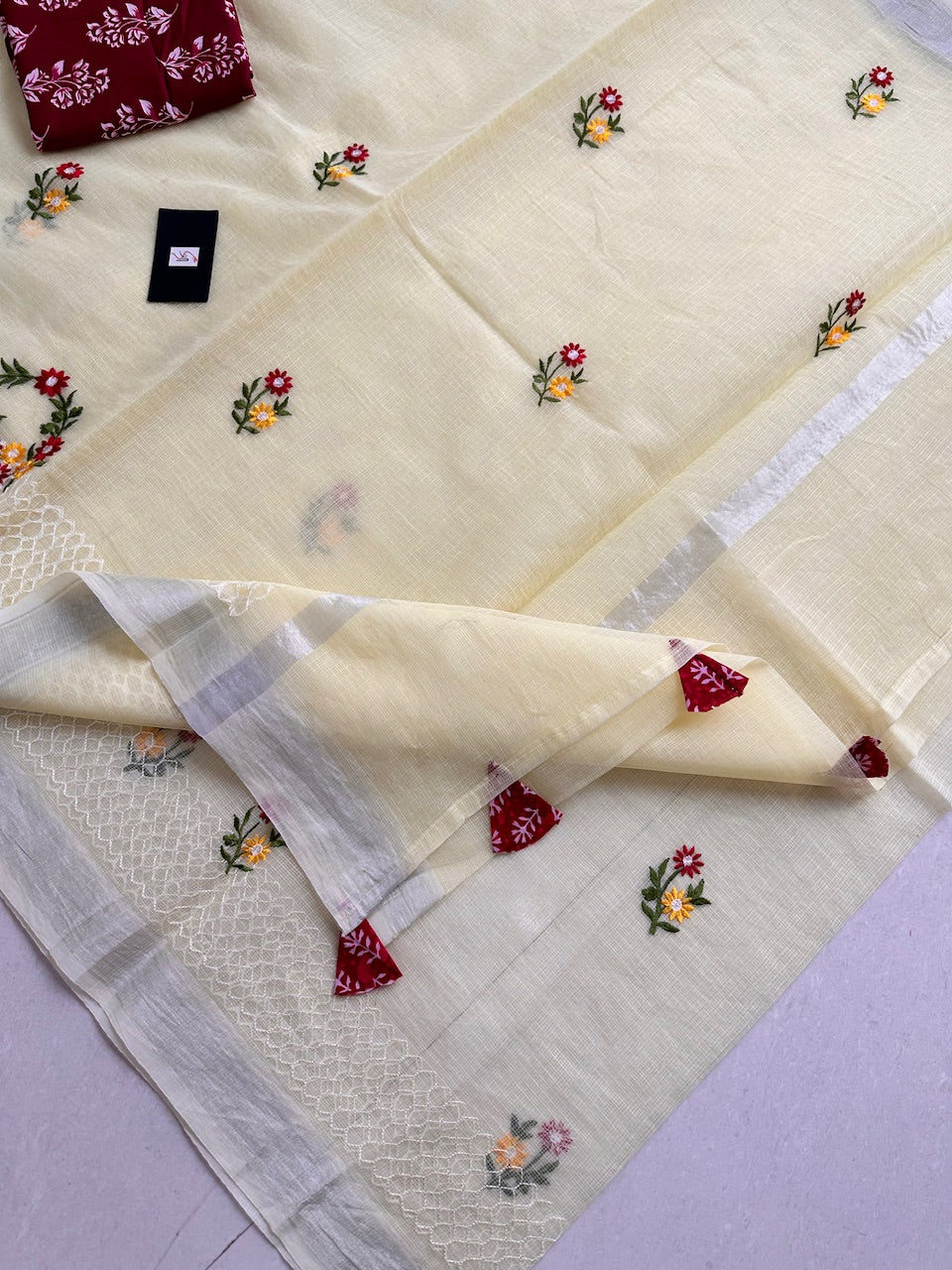 Embroidered Kota Cotton Doria Saree