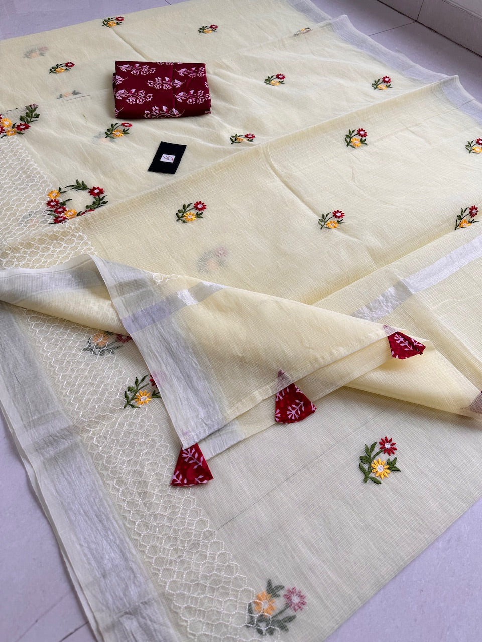 Embroidered Kota Cotton Doria Saree