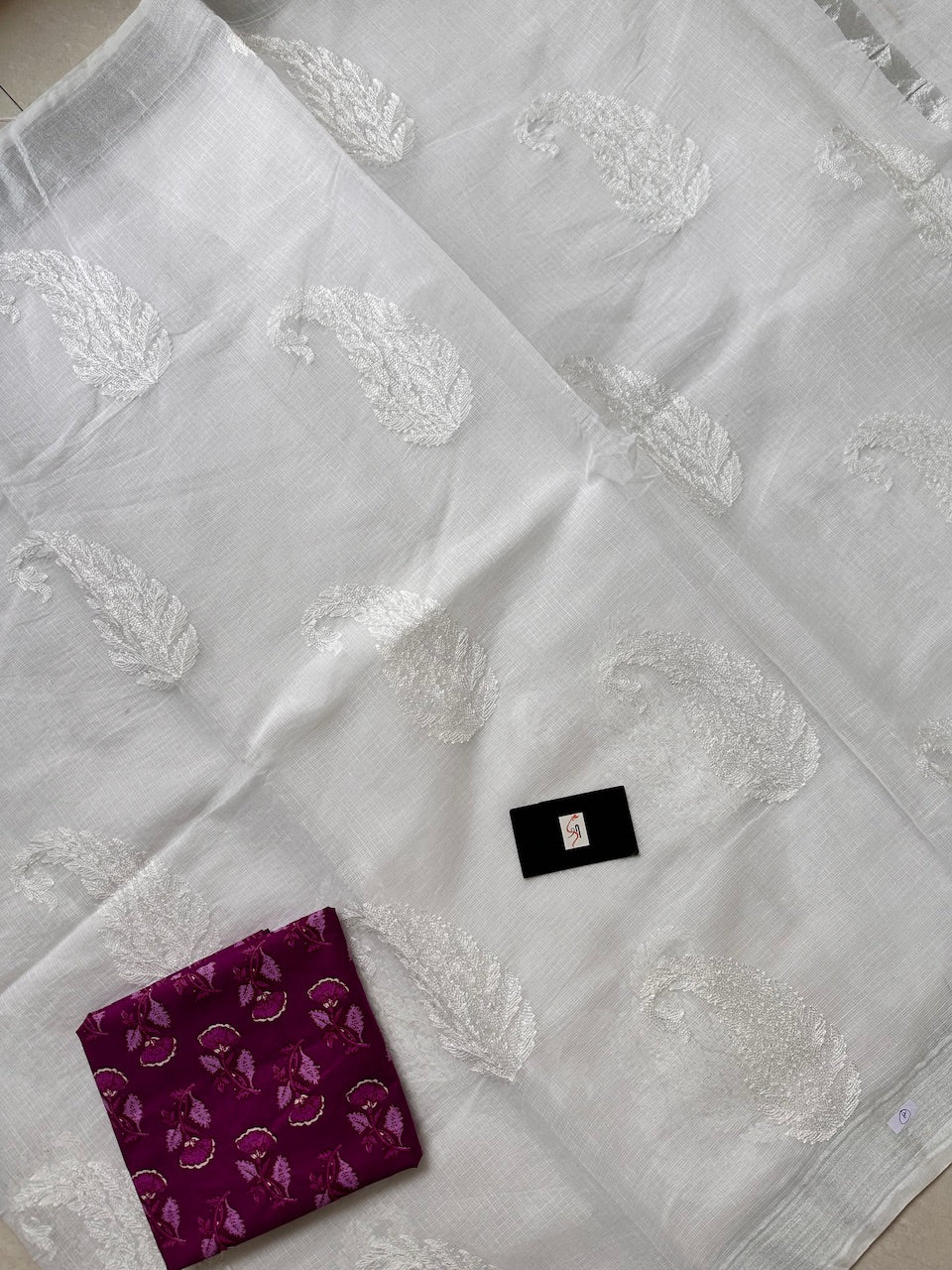 Luckhnowi Embroidered Kota Cotton Doria Saree