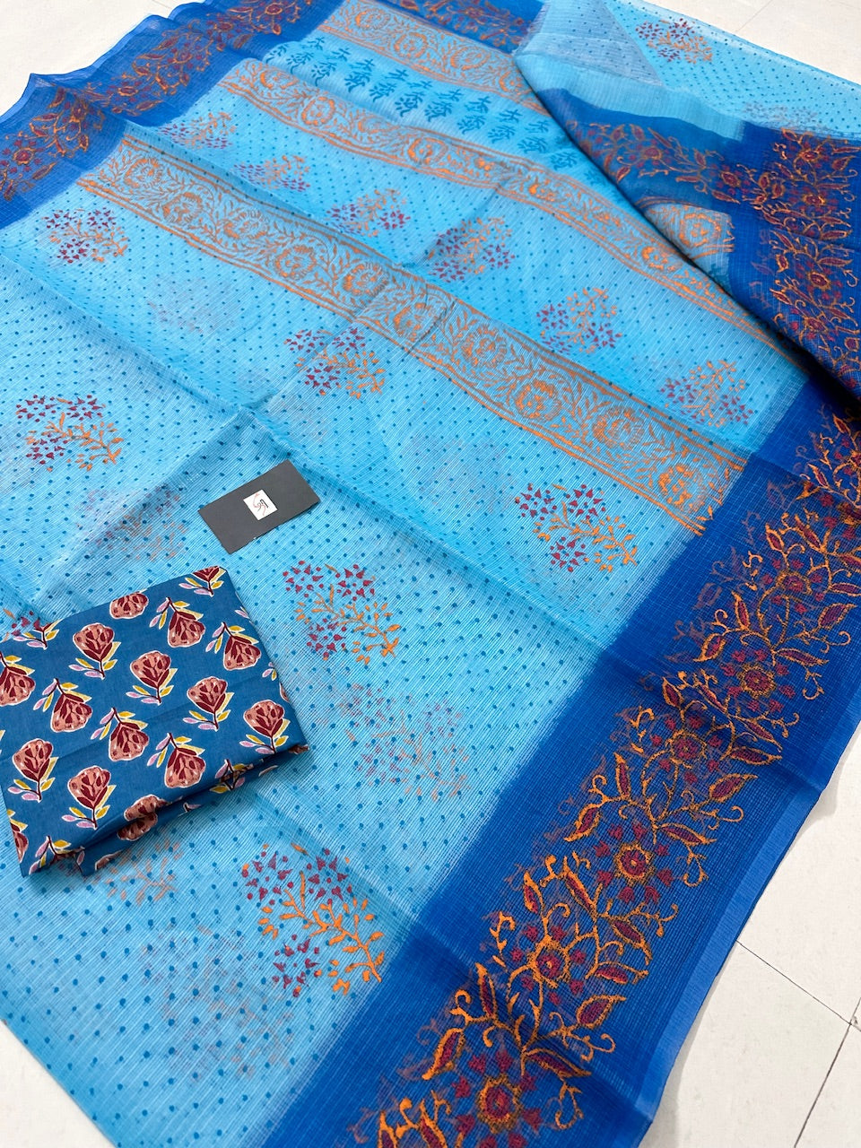 HandBlock Printed Kota Cotton Doria Saree