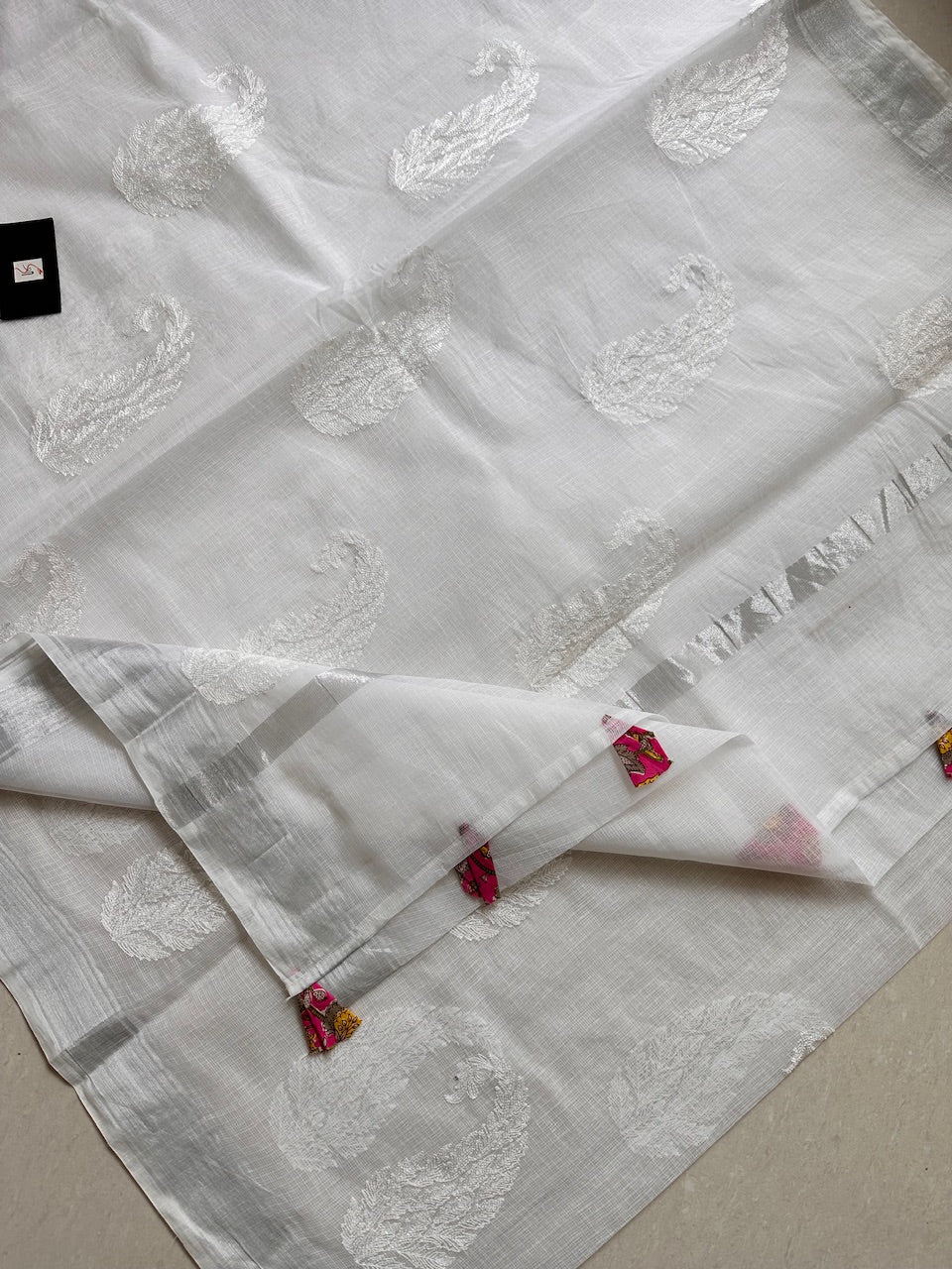 Luckhnowi Embroidered Kota Cotton Doria Saree