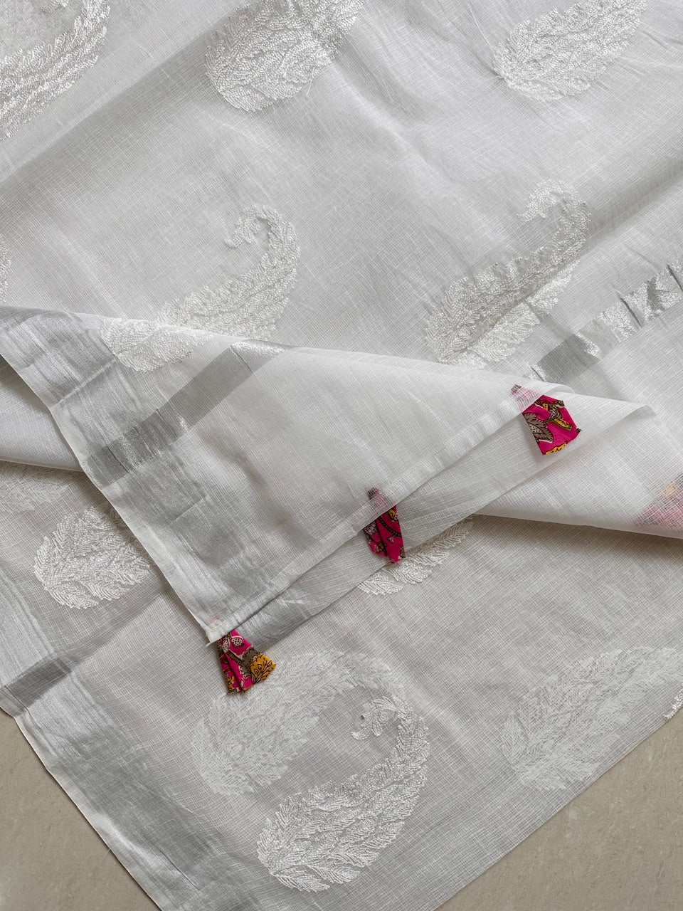 Luckhnowi Embroidered Kota Cotton Doria Saree