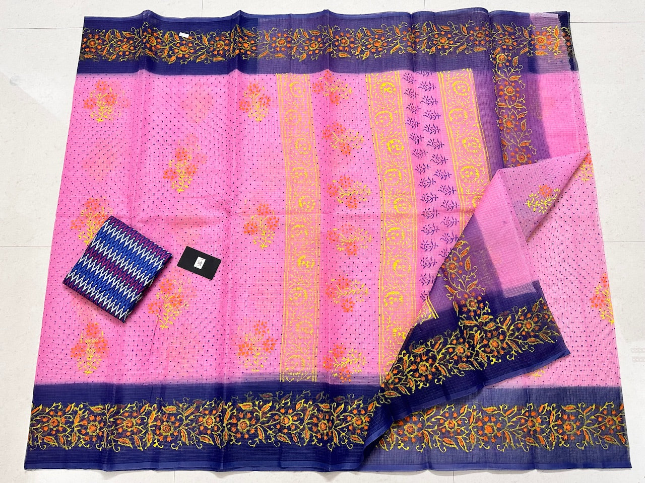 HandBlock Printed Kota Cotton Doria Saree