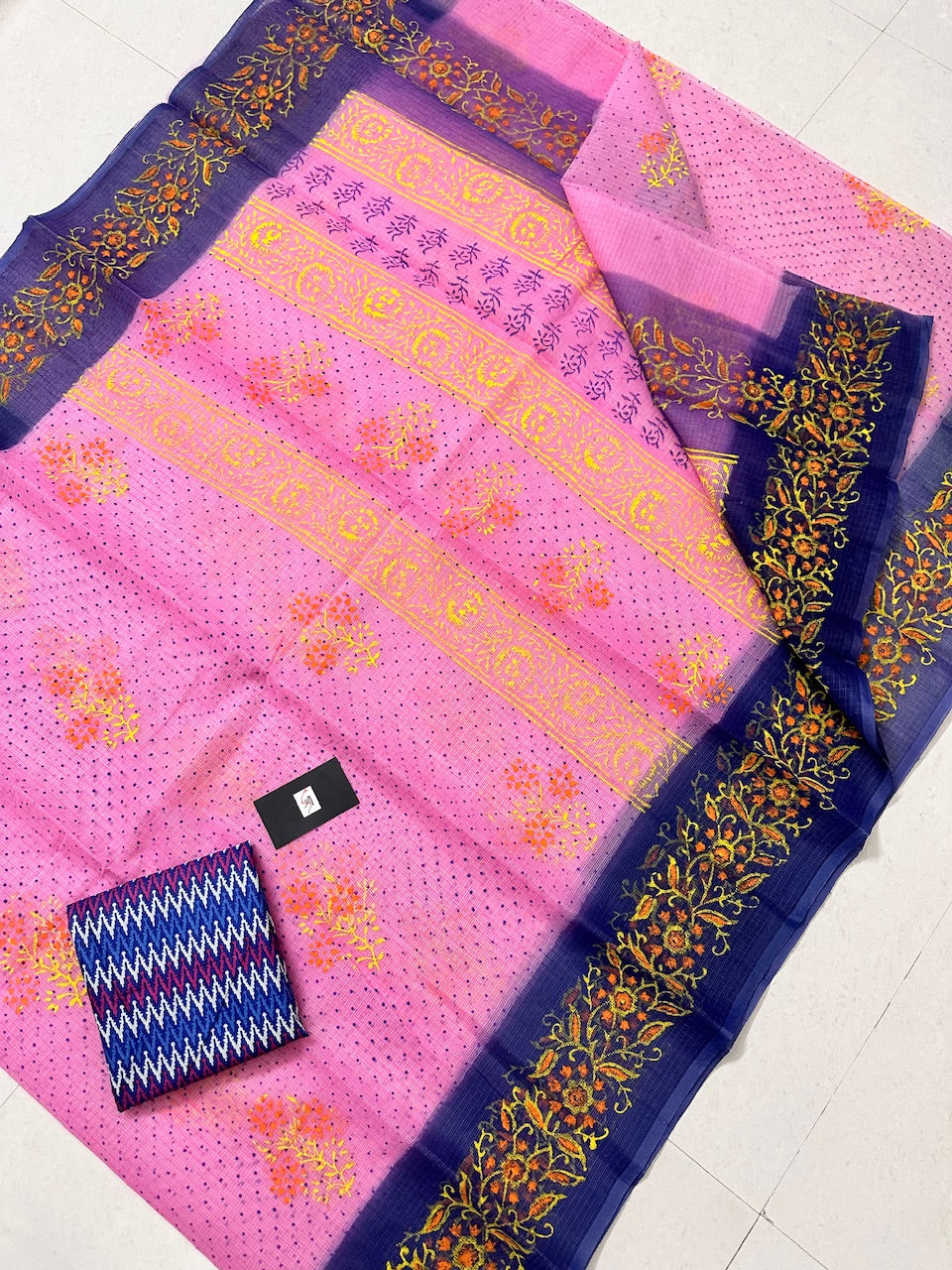 HandBlock Printed Kota Cotton Doria Saree