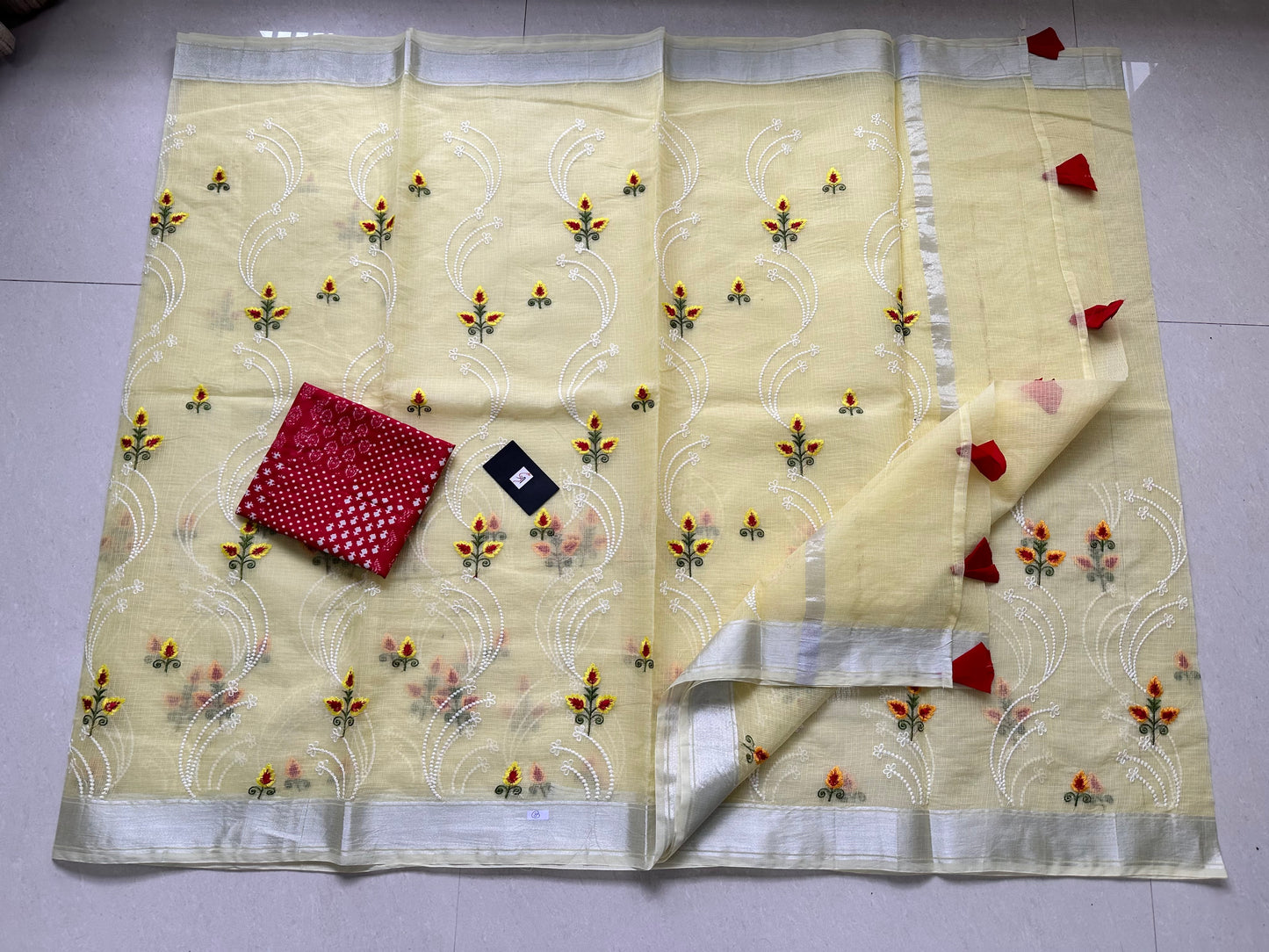 Embroidered Kota Cotton Doria Saree