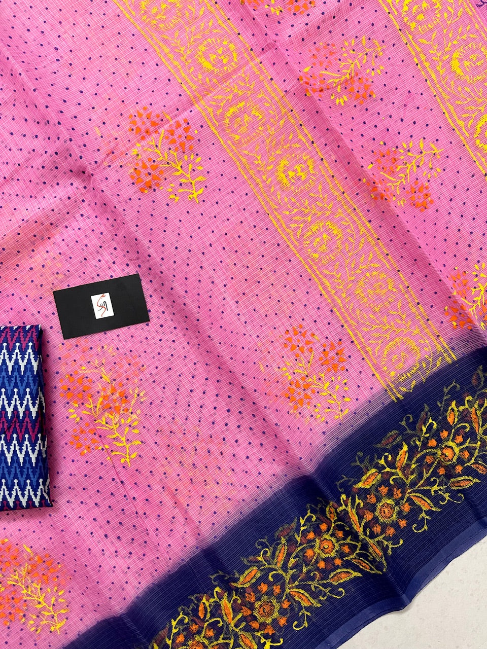 HandBlock Printed Kota Cotton Doria Saree