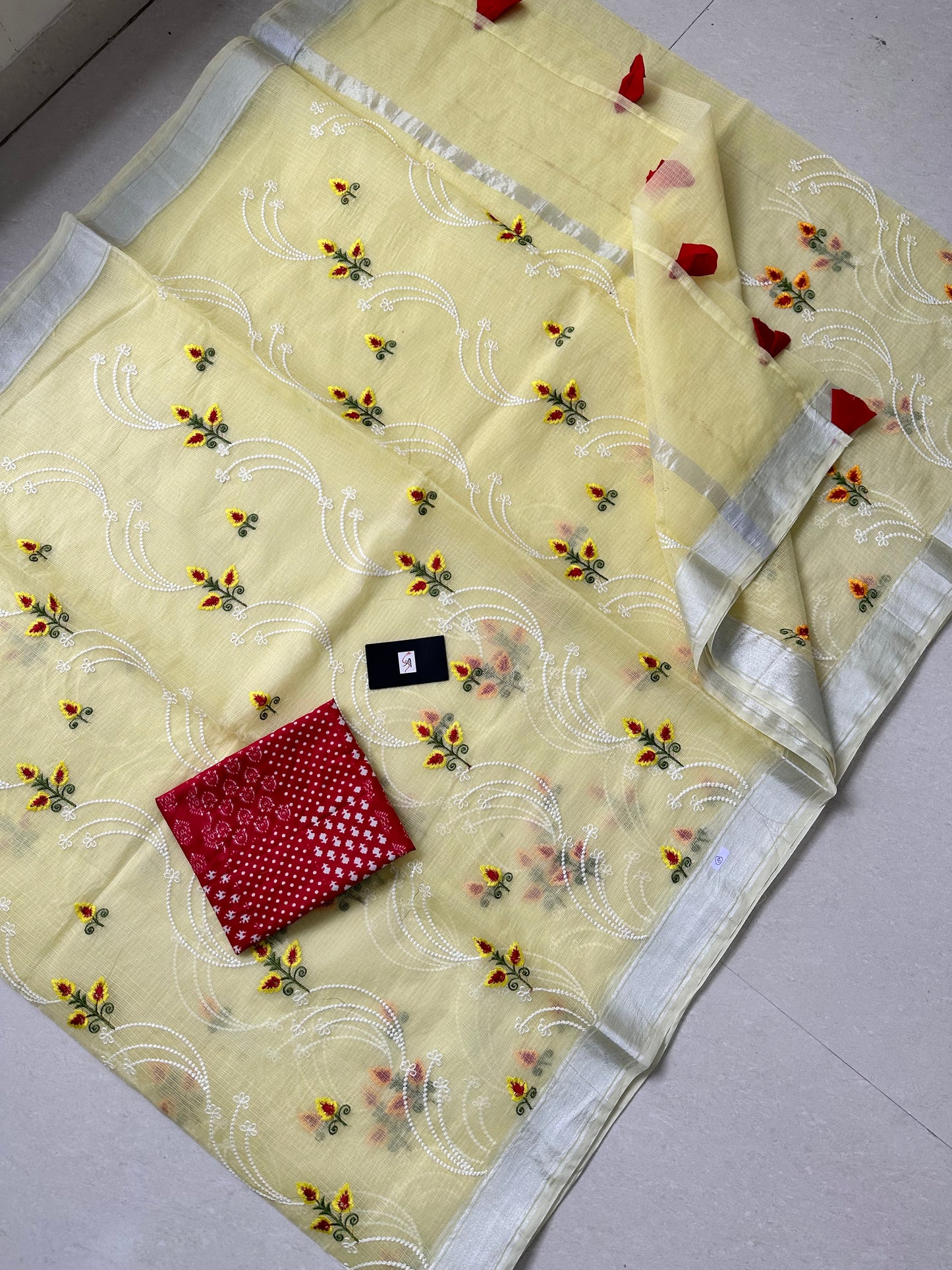 Embroidered Kota Cotton Doria Saree