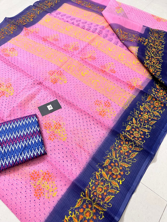 HandBlock Printed Kota Cotton Doria Saree