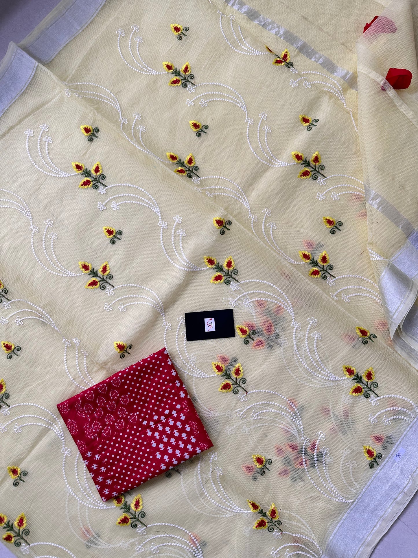 Embroidered Kota Cotton Doria Saree