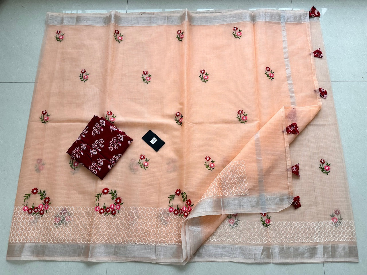 Embroidered Kota Cotton Doria Saree