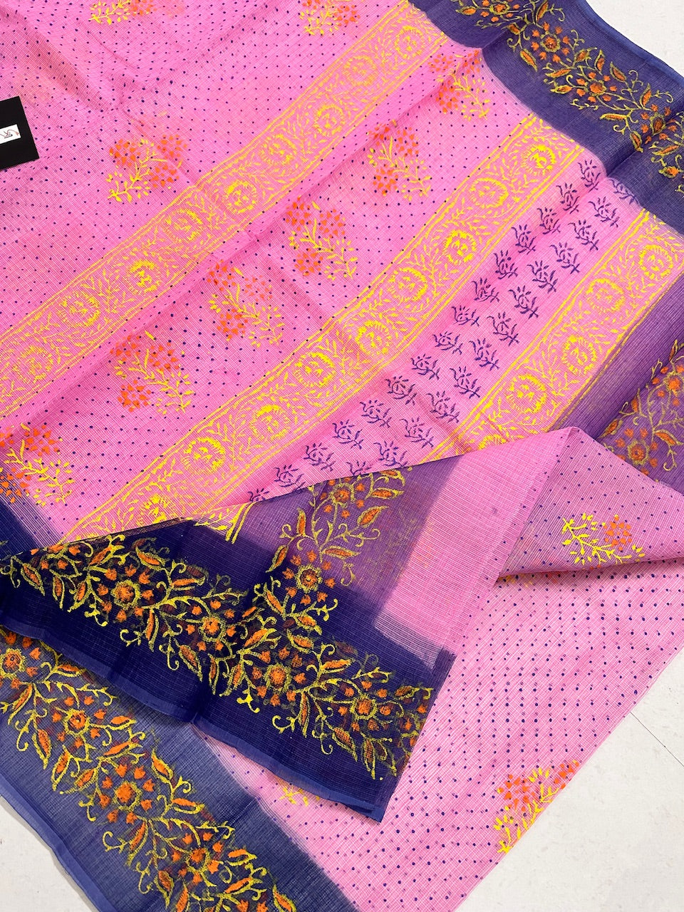 HandBlock Printed Kota Cotton Doria Saree