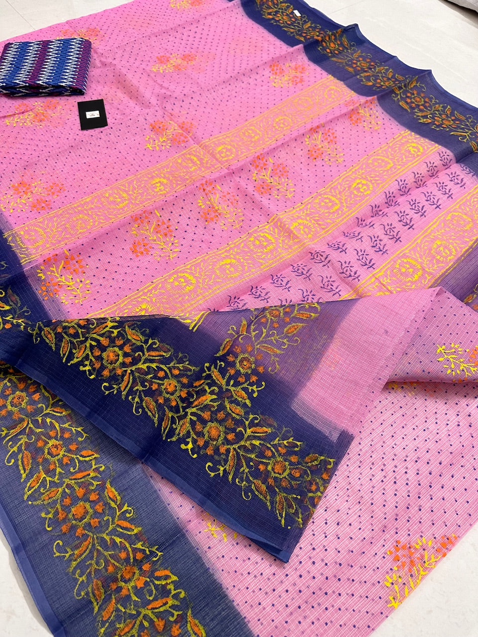 HandBlock Printed Kota Cotton Doria Saree