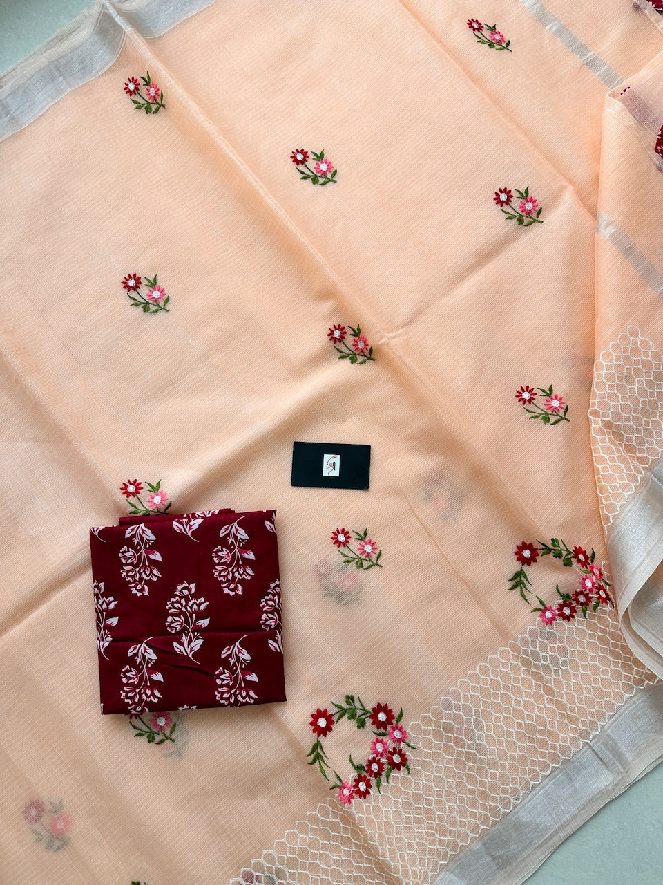 Embroidered Kota Cotton Doria Saree