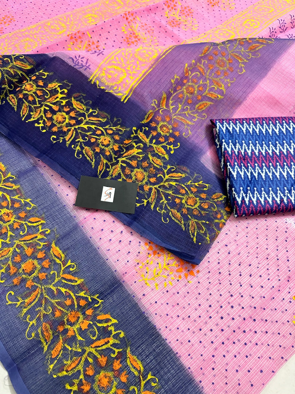 HandBlock Printed Kota Cotton Doria Saree