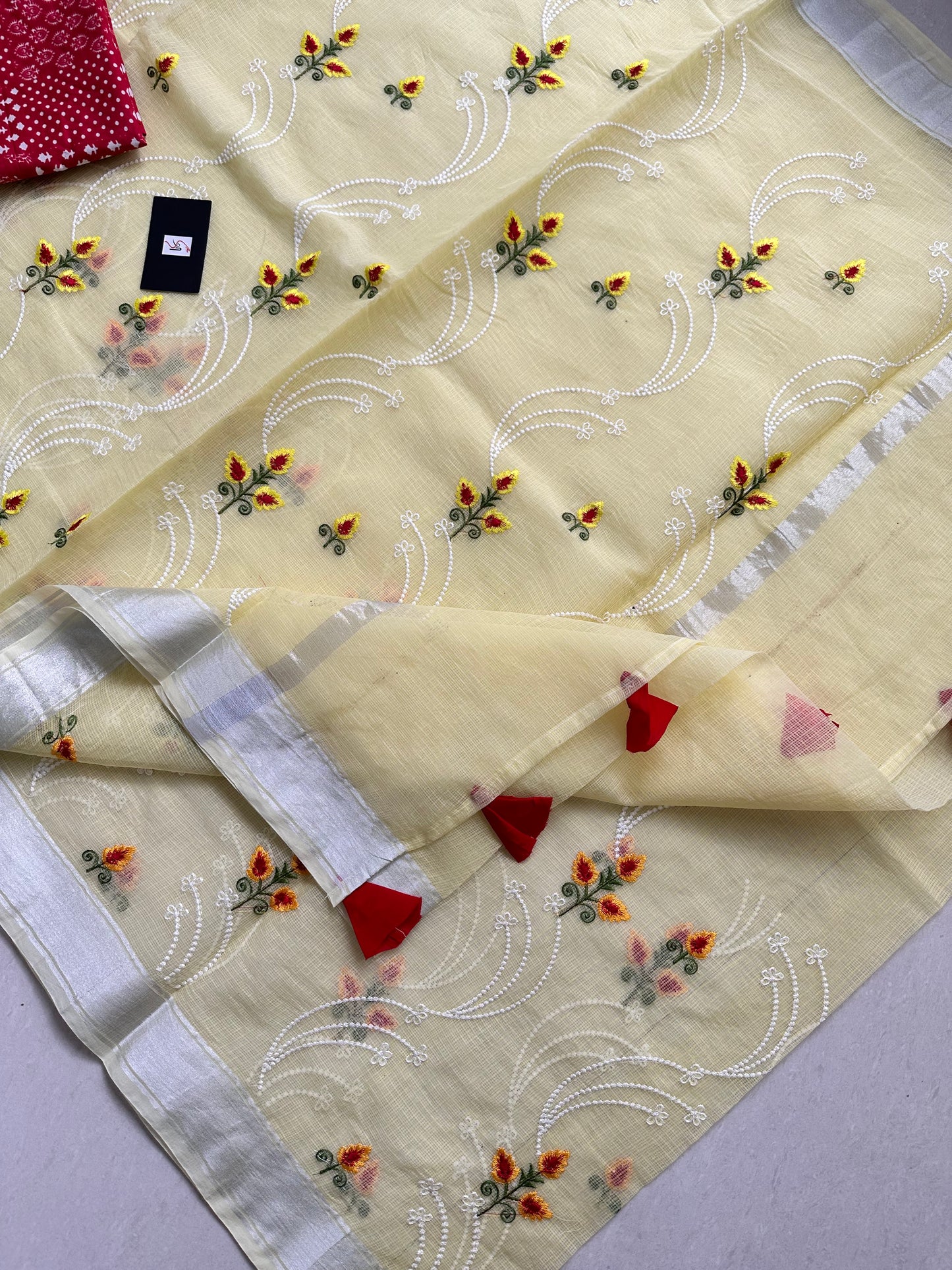 Embroidered Kota Cotton Doria Saree