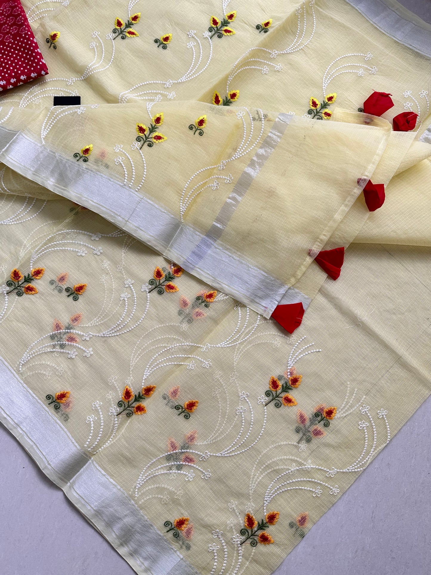 Embroidered Kota Cotton Doria Saree