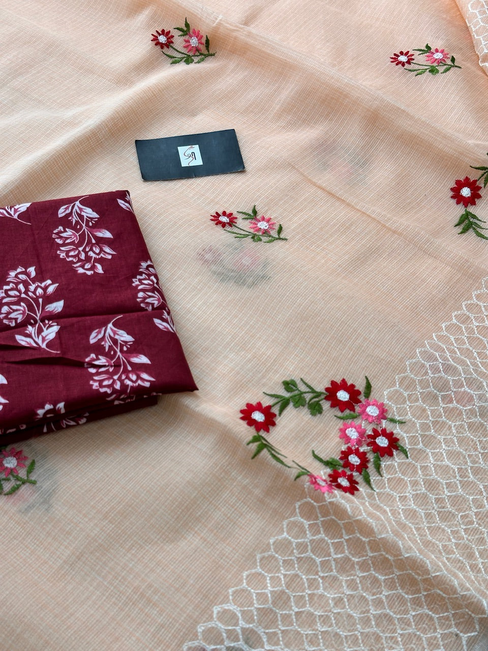 Embroidered Kota Cotton Doria Saree