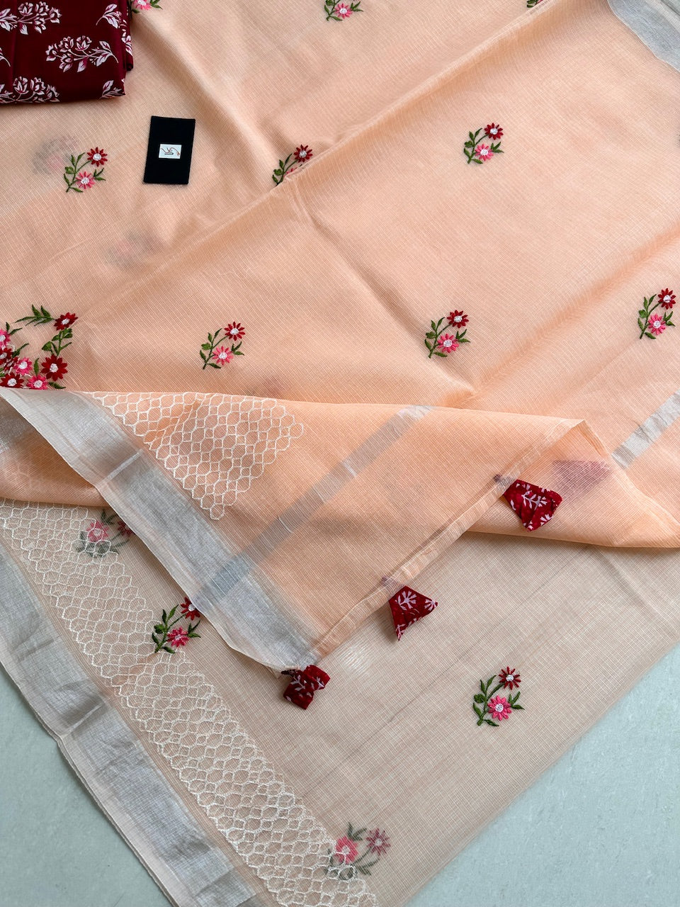 Embroidered Kota Cotton Doria Saree