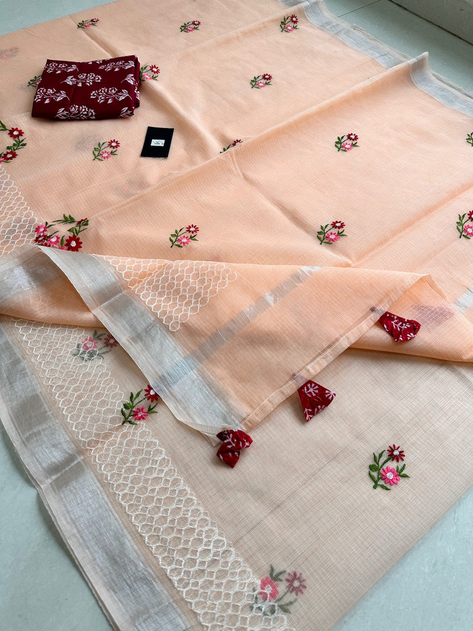 Embroidered Kota Cotton Doria Saree