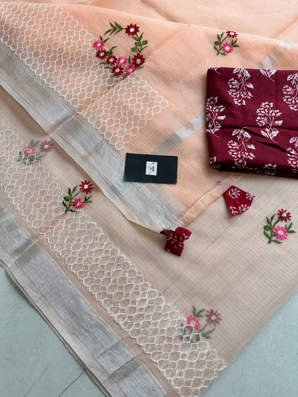 Embroidered Kota Cotton Doria Saree