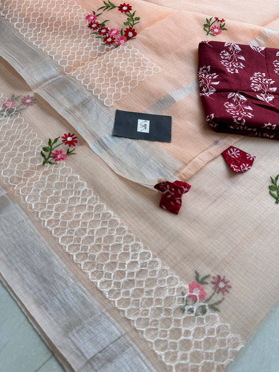 Embroidered Kota Cotton Doria Saree