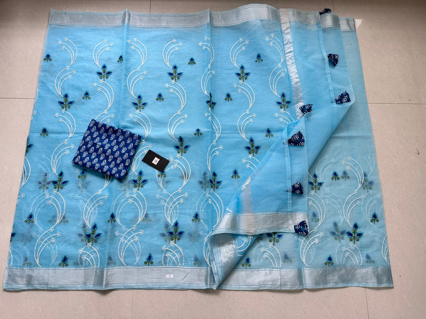 Embroidered Kota Cotton Doria Saree