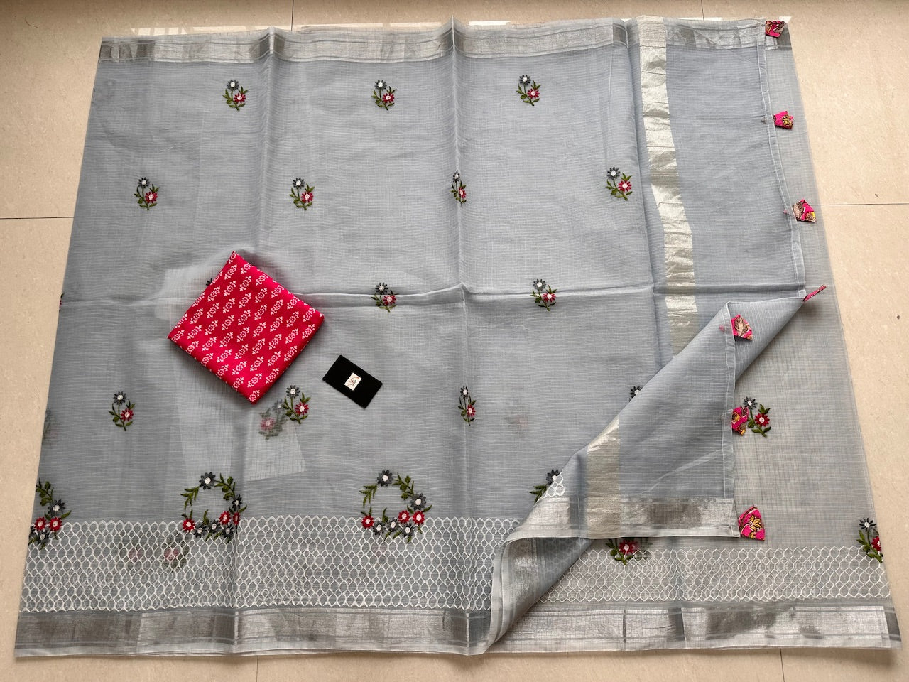 Embroidered Kota Cotton Doria Saree