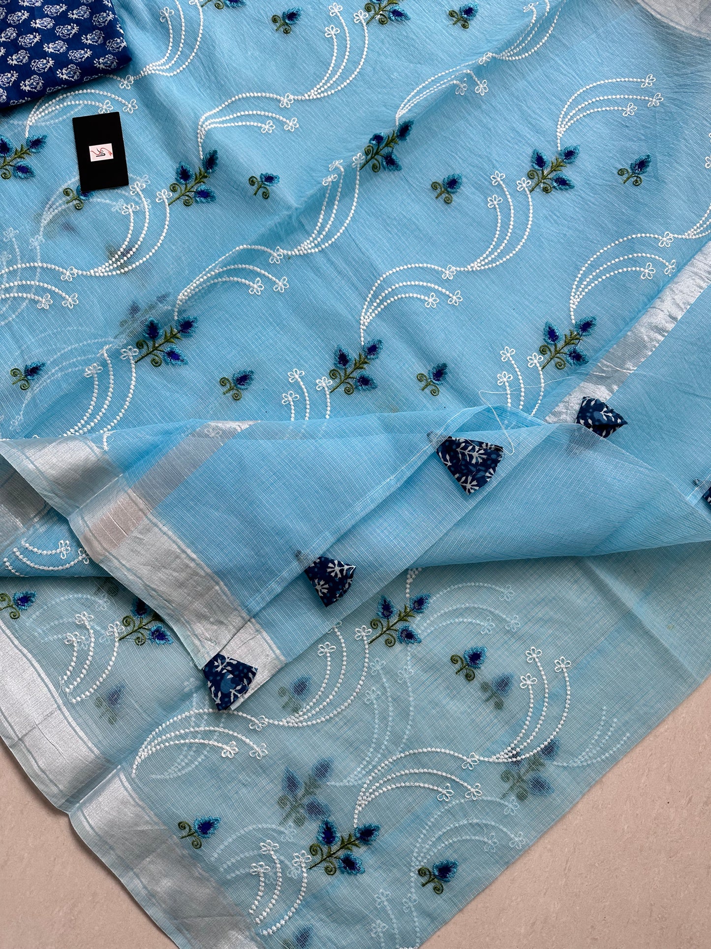 Embroidered Kota Cotton Doria Saree