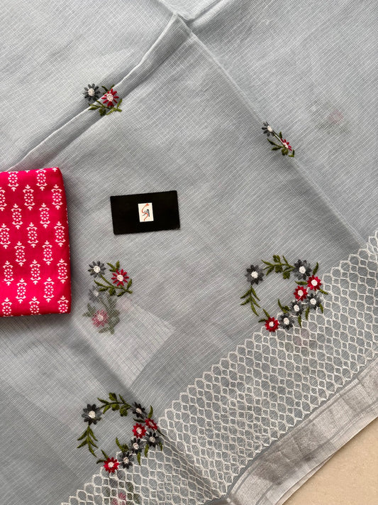 Embroidered Kota Cotton Doria Saree