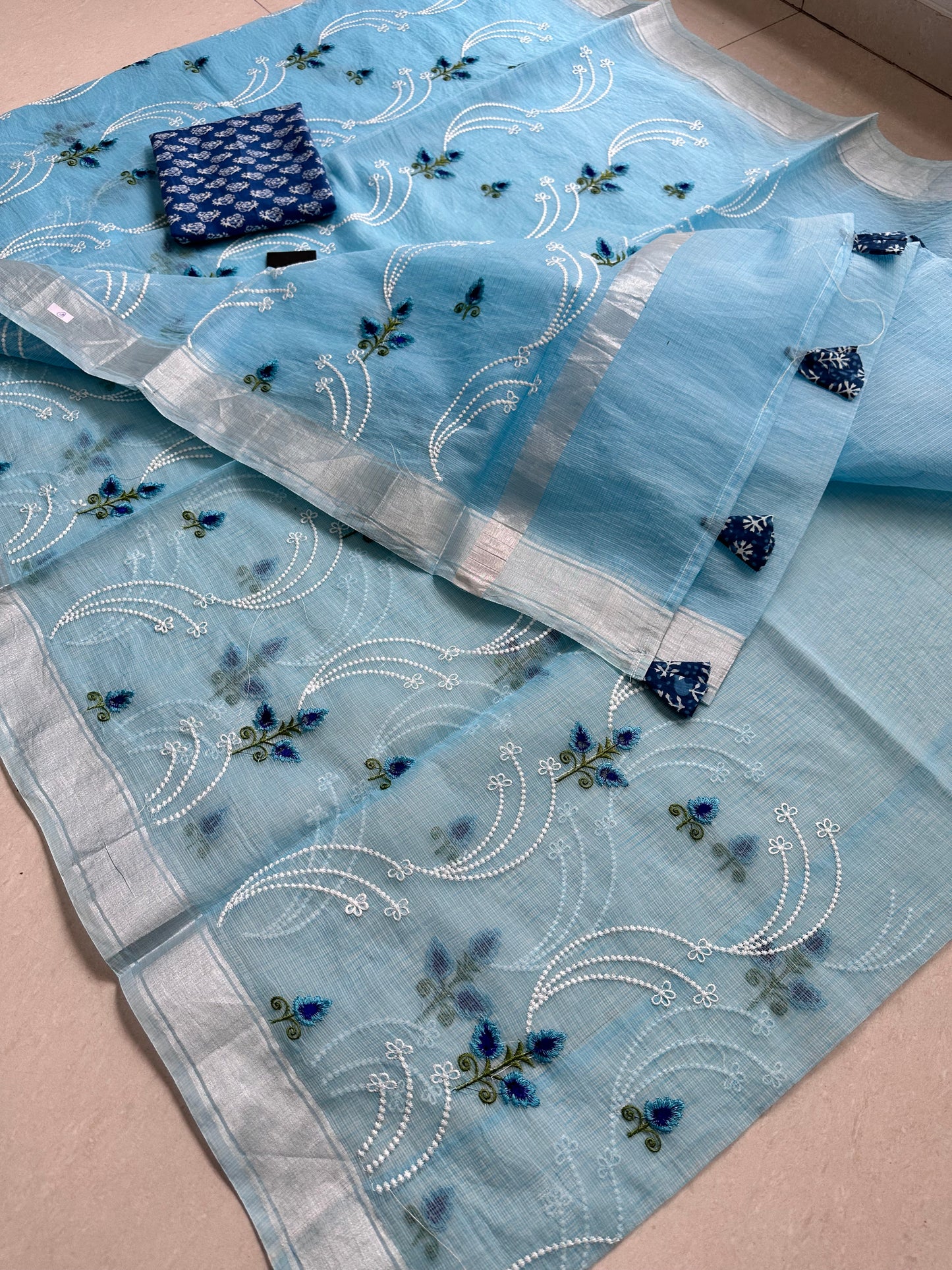 Embroidered Kota Cotton Doria Saree