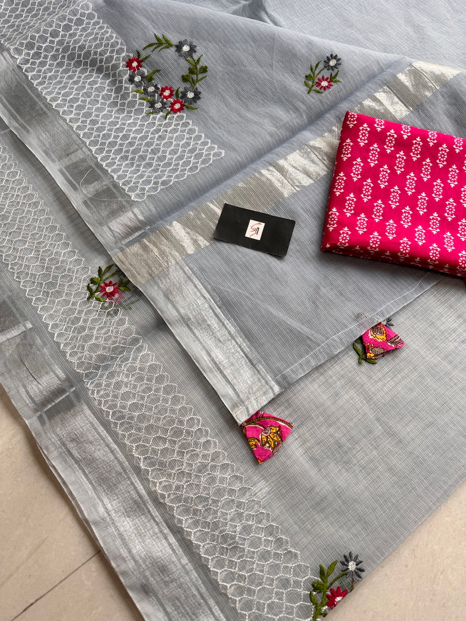 Embroidered Kota Cotton Doria Saree