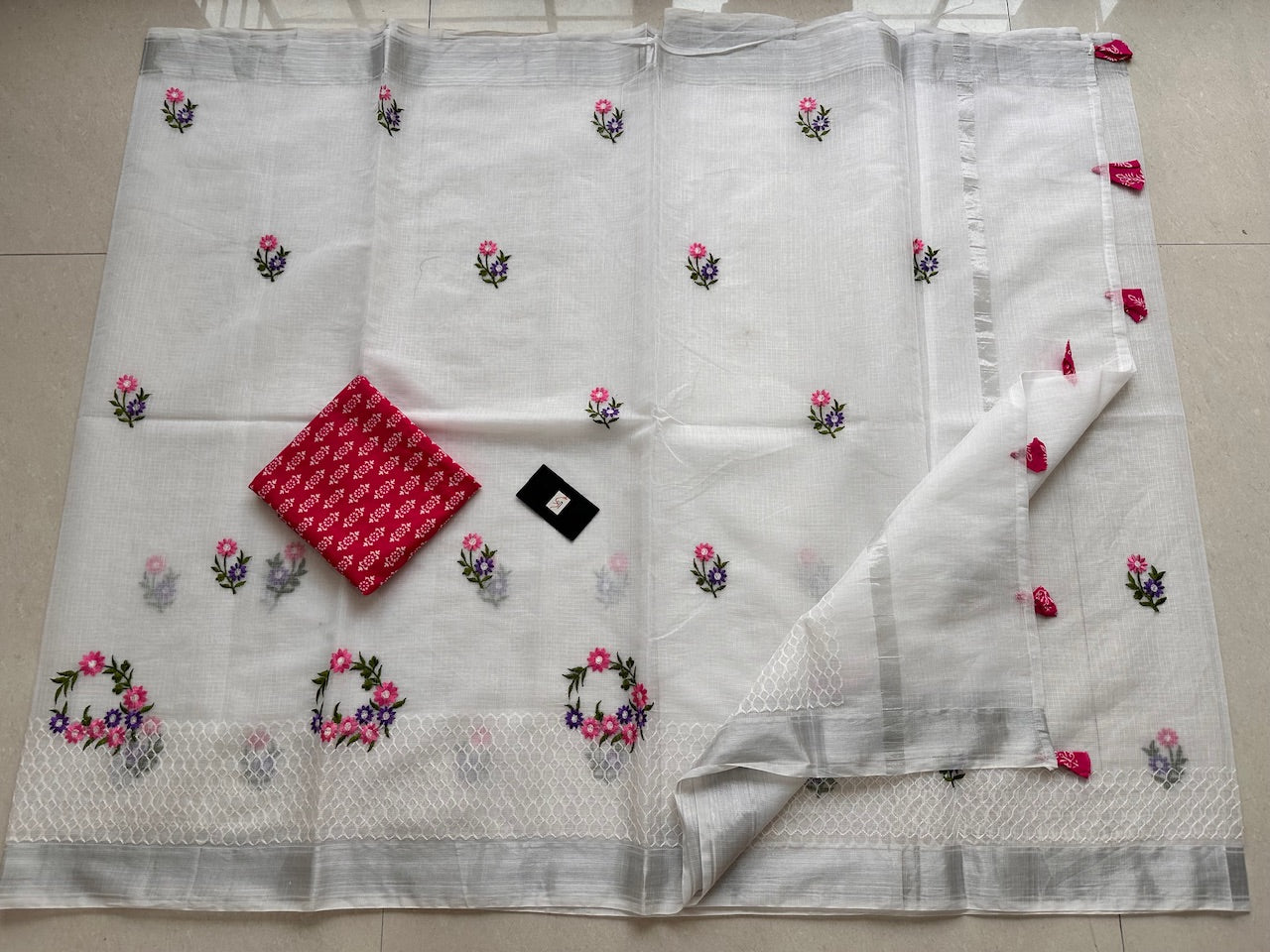 Embroidered Kota Cotton Doria Saree