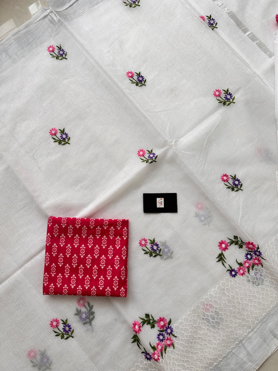 Embroidered Kota Cotton Doria Saree